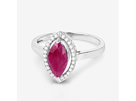 Marquise Ruby and White Diamond 10K White Gold Halo Ring 1.52ctw
