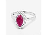 Marquise Ruby and White Diamond 10K White Gold Halo Ring 1.52ctw
