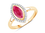 Marquise Ruby and White Diamond 10K Yellow Gold Halo Ring 1.52ctw