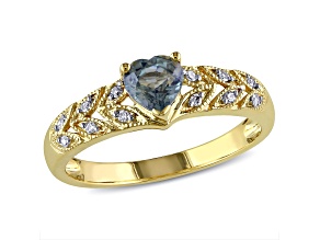 Green Sapphire and Diamond 10K Yellow Gold Ring 0.66ctw