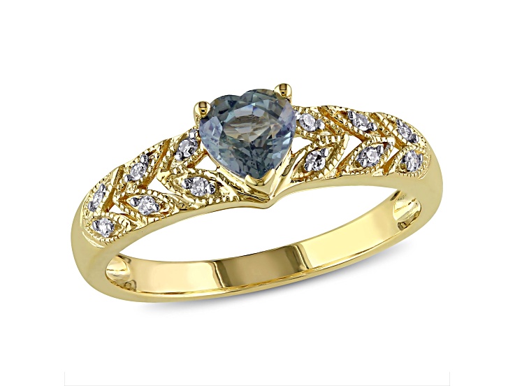 Green Sapphire and Diamond 10K Yellow Gold Ring 0.66ctw