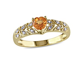 Orange Sapphire and Diamond 10K Yellow Gold Ring 0.66ctw