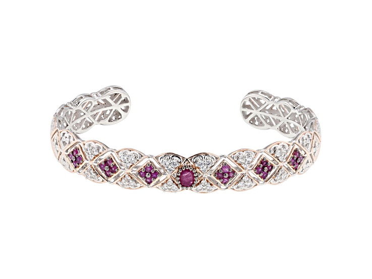 [韓国人気ジュエリー] [silver925] gem duo bracelet-red blue Red Lab Created Ruby Rhodium Over Silver Bracelet 33.66ctw