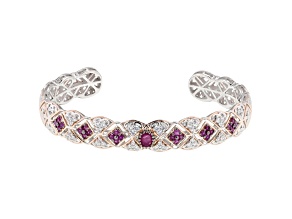 Red Ruby Rhodium & 18k Rose Gold Over Palladium Sterling Silver Cuff Bracelet 2.23ctw