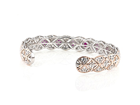 Red Ruby Rhodium & 18k Rose Gold Over Palladium Sterling Silver Cuff Bracelet 2.23ctw