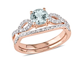 Aquamarine and Diamond 10K Rose Gold Ring 0.84ctw