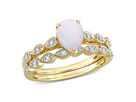 Opal and Diamond 10K Yellow Gold Ring 0.7ctw
