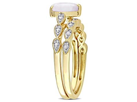 Opal and Diamond 10K Yellow Gold Ring 0.7ctw