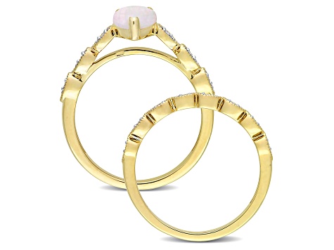 Opal and Diamond 10K Yellow Gold Ring 0.7ctw