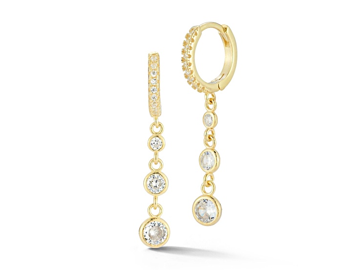 Sterling Statements 14K Yellow Gold Over Sterling Silver Cubic Zirconia Graduating Dangle Earrings