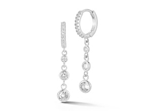 Sterling Statements Rhodium Over Sterling Silver Cubic Zirconia Graduating Dangle Huggie Earrings