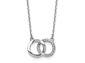 Rhodium Over Sterling Silver Cubic Zirconia Interlocking Ring Necklace