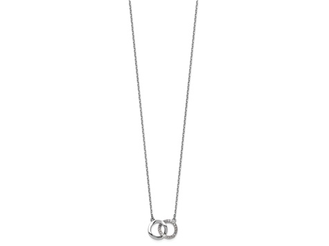 Rhodium Over Sterling Silver Cubic Zirconia Interlocking Ring Necklace