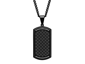 Black Ion-Plated Stainless Steel and 0.12ctw Diamond Carbon Fiber Dog Tag Pendant
