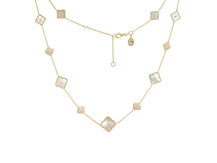 EFFY 14K Yellow Gold Mother Of Pearl and Diamond Adjustable 16 Inch Necklace