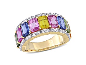 Multi Color Sapphire 14K Yellow Gold Ring 6.90 ctw