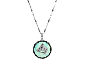 White Base Metal Round Turquoise Horse Pendant Necklace 18"