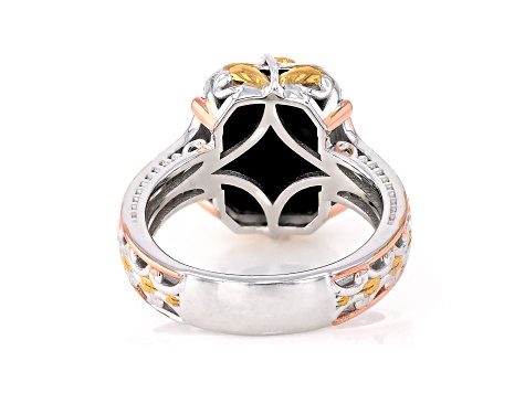 Black Onyx Rhodium, 24k & 18k Gold Over Palladium Sterling Silver Ring 0.05ctw