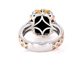 Black Onyx Rhodium, 24k & 18k Gold Over Palladium Sterling Silver Ring 0.05ctw