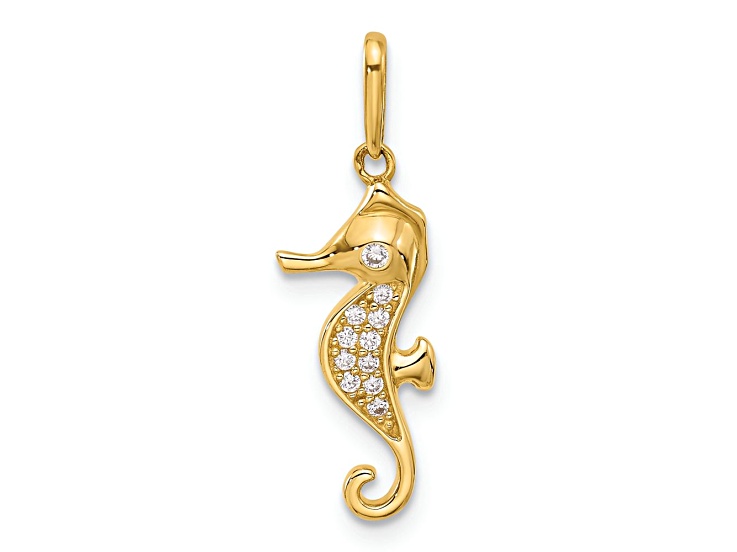 10k Yellow Gold Polished Cubic Zirconia Seahorse Charm