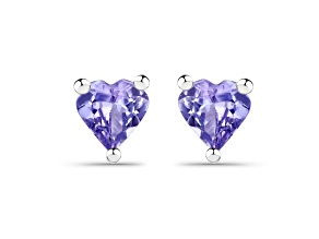 Lavendar Tanzanite Rhodium Over Sterling Silver Heart Stud Earrings 0.9ctw