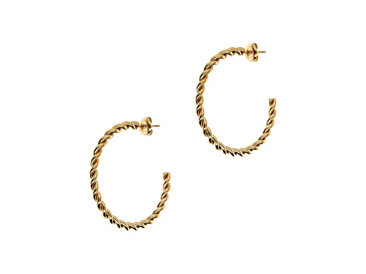 Gold Tone over Sophisticated Steel 1-1/2" Round Polished Twisted Hoop