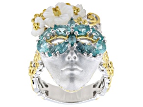 Teal Dauphin Apatite Rhodium & 24K Gold Over Palladium Sterling Silver Venice Carnival Ring 1.88ctw