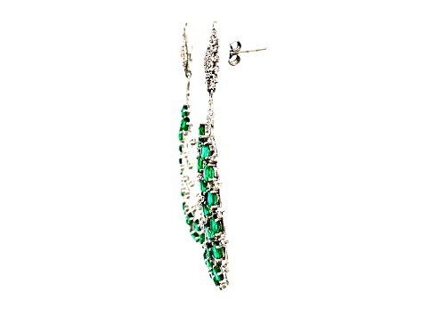 9.30 Ctw Emerald and 2.45 Ctw White Diamond Earring in 14K WG