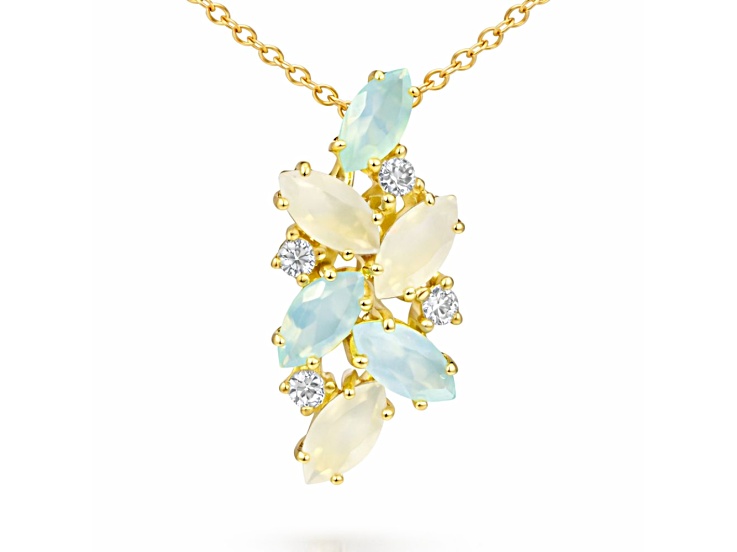 Marquise Shape Blue Aqua Chalcedony 14K Yellow Gold Over Sterling Silver Pendant with Chain