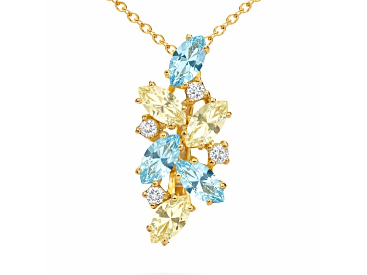 Natural Yellow Lemon Quartz 14K Yellow Gold Marquise Shape Over Sterling Silver Pendant with Chain