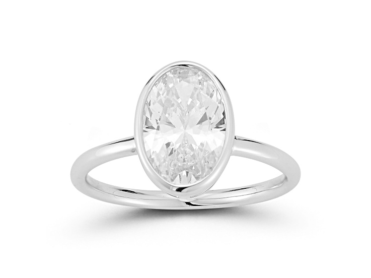 Rachel Zoe Rhodium Over Sterling Silver Oval White Cubic Zirconia Solitaire Ring