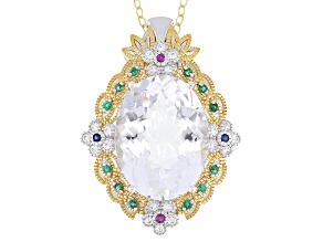 White Quartz and Multi Gemstone Rhodium & 24k Gold Over Palladium Silver Pendant W/ Chain 17.65ctw