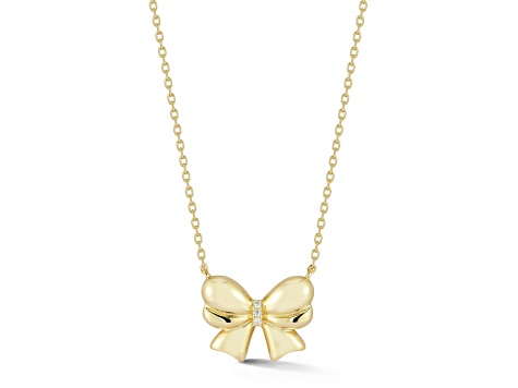 Rachel Zoe 14K Yellow Gold Over Sterling Silver Cubic Zirconia Puffed Bow Pendant Necklace