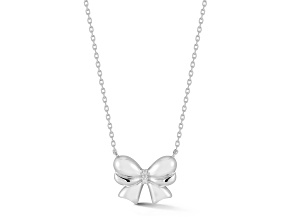 Rachel Zoe Rhodium Over Sterling Silver Cubic Zirconia Puffed Bow Pendant Necklace