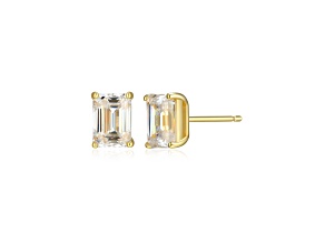 Emerald Cut Moissanite 14k Yellow Gold Over Silver Stud Earrings 2.02ctw DEW