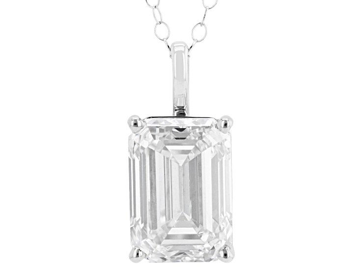 Certified Emerald Cut White Lab-Grown Diamond F VS1 14k White Gold Solitaire Pendant 4.00ct