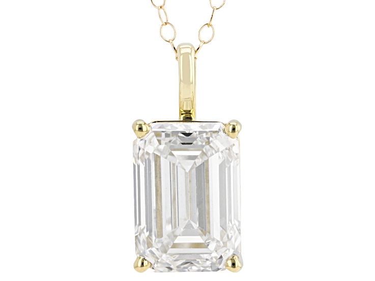 Certified Emerald Cut White Lab-Grown Diamond F VS1 14k Yellow Gold Solitaire Pendant 4.00ct