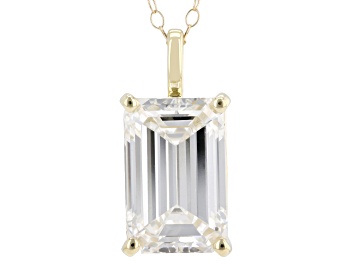 Picture of Certified Emerald Cut White Lab-Grown Diamond F VS1 14k Yellow Gold Solitaire Pendant 5.00ct