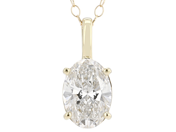 Certified Oval White Lab-Grown Diamond F VS1 14k Yellow Gold Solitaire Pendant 1.10ct
