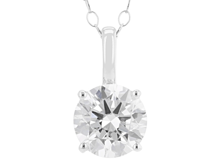 Certified Round White Lab-Grown Diamond F VS1 14k White Gold Solitaire Pendant 1.10ct