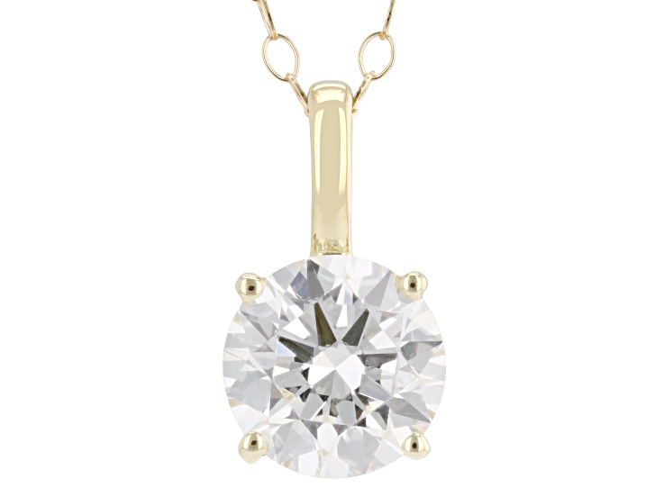 Certified Round White Lab-Grown Diamond F VS1 14k Yellow Gold Solitaire Pendant 1.10ct