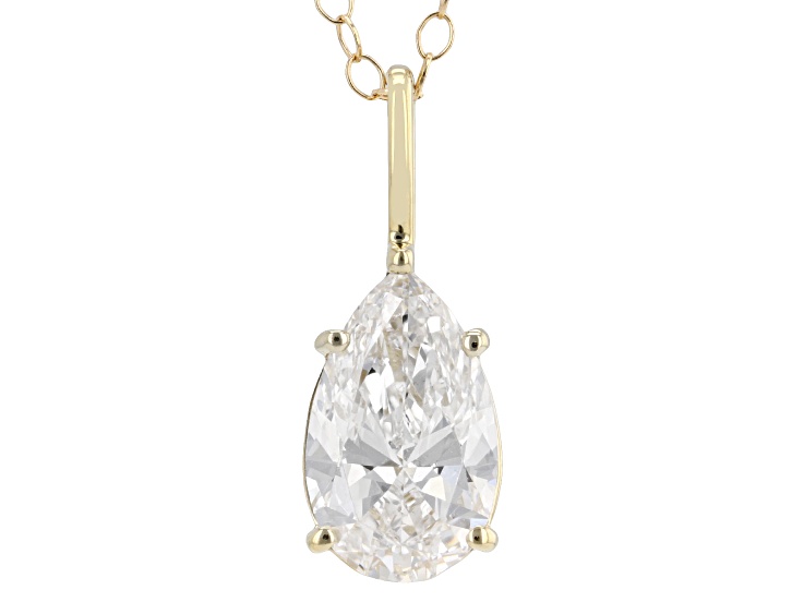Certified Pear-Shaped White Lab-Grown Diamond F VS1 14k Yellow Gold Solitaire Pendant 1.10ct