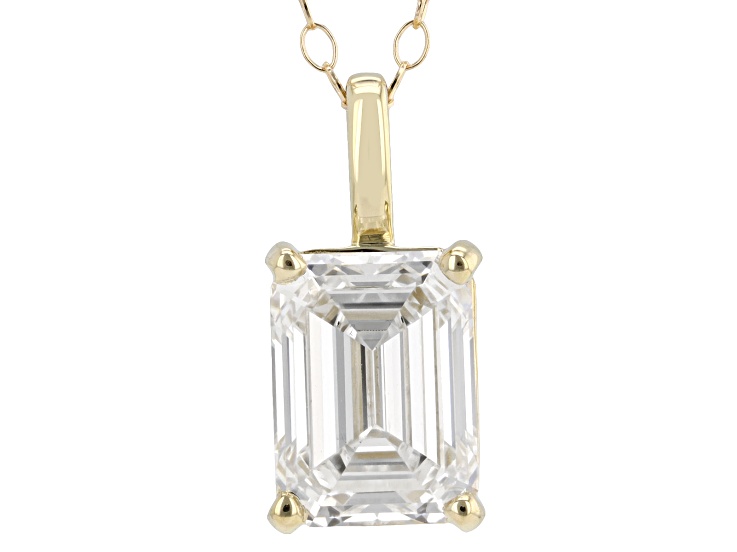 Certified Emerald Cut White Lab-Grown Diamond F VS1 14k Yellow Gold Solitaire Pendant 2.00ct