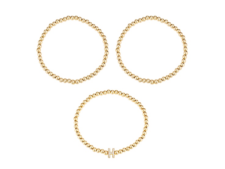 White Cubic Zirconia 14k Yellow Gold Over Brass Initial "H" 3-Piece Beaded Bracelet Set 0.15ctw