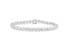 White Diamond Sterling Silver Heart Shape Tennis Bracelet 0.10ctw