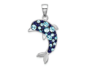 Rhodium Over Sterling Silver Polished Crystal Dolphin Pendant