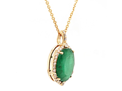 5.52 Ctw Emerald and 0.28 Ctw White Diamond Pendant in 14K YG