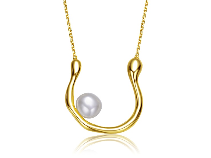 Genuine Freshwater Pearl, 14K Gold Plated over Sterling Silver "U" Necklace