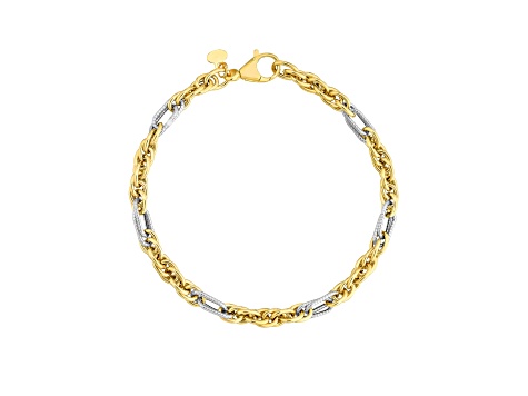 14k Yellow-White Gold, 4.50mm Two-Tone Mixed Rope Chain Bracelet 7.50 inch