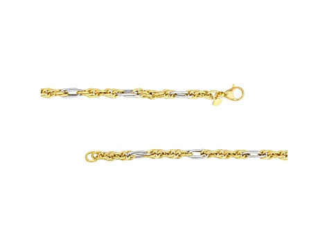 14k Yellow-White Gold, 4.50mm Two-Tone Mixed Rope Chain Bracelet 7.50 inch